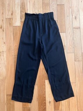 J. Crew Womens Paper Bag Wide Leg Black Pants High Rise Elastic Waist Size 4